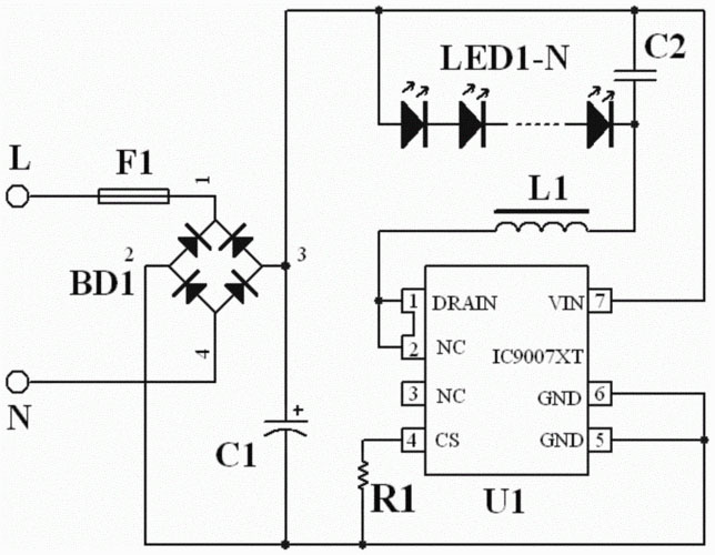 线性恒流 LED 驱动电路原理图